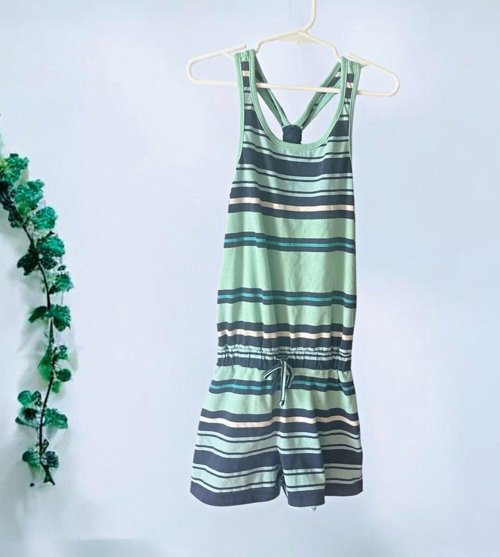 Old Navy Girls Striped Sleeveless Romper One-Piece Green/Blue M (7/8)